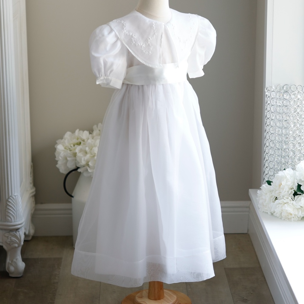 Strasburg Heirloom Dress Girl White Organza Special Occasion Flower Girl PERFECT
